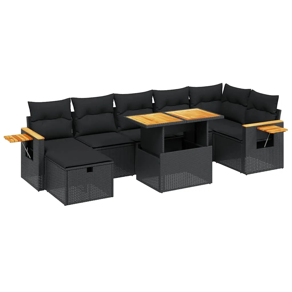 8 Piece Garden Sofa Set with Cushions Black Poly Rattan 3276149 - Furniture