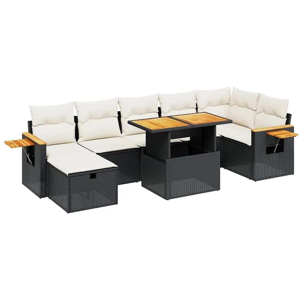 8 Piece Garden Sofa Set with Cushions Black Poly Rattan 3276150 - Furniture