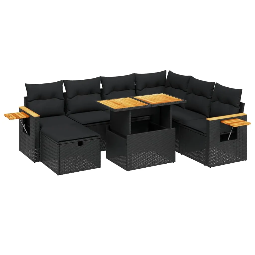 8 Piece Garden Sofa Set with Cushions Black Poly Rattan 3276156 - Furniture