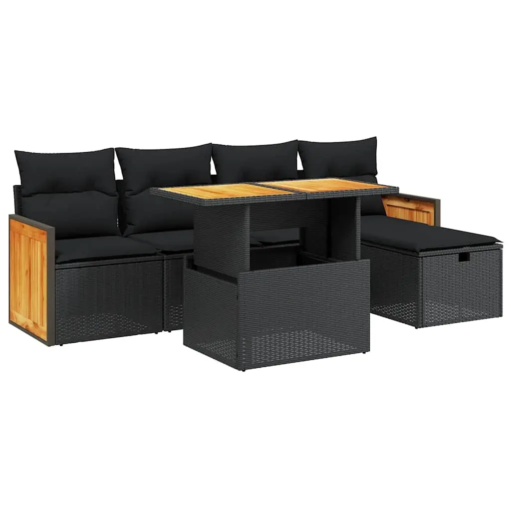 6 Piece Garden Sofa Set with Cushions Black Poly Rattan 3276240 - Furniture