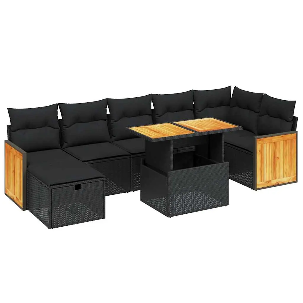 8 Piece Garden Sofa Set with Cushions Black Poly Rattan 3276254 - Furniture