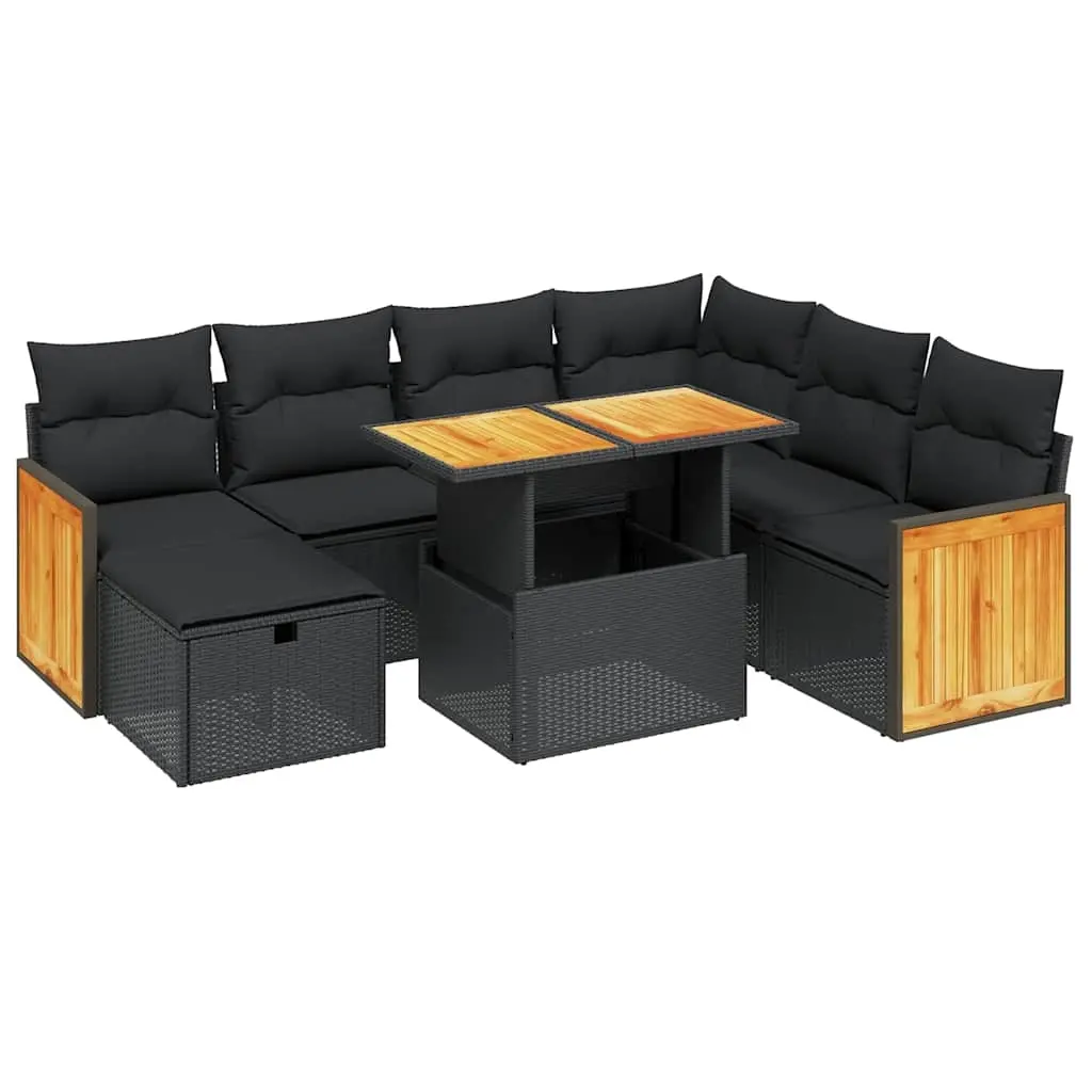8 Piece Garden Sofa Set with Cushions Black Poly Rattan 3276261 - Furniture