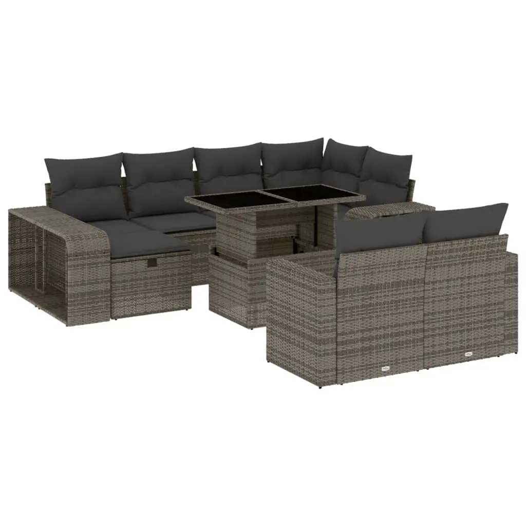 11 Piece Garden Sofa Set with Cushions Grey Poly Rattan 3276506 - Furniture