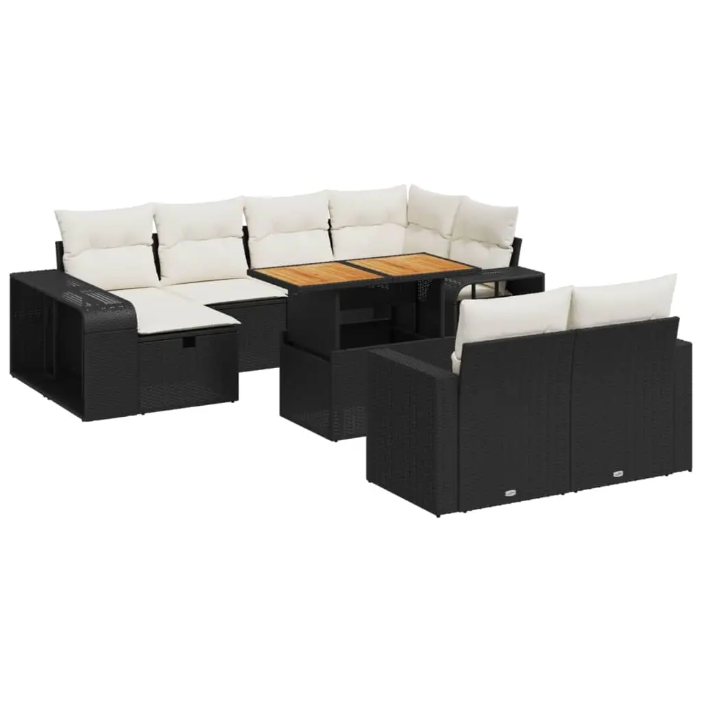 11 Piece Garden Sofa Set with Cushions Black Poly Rattan 3276512 - Furniture