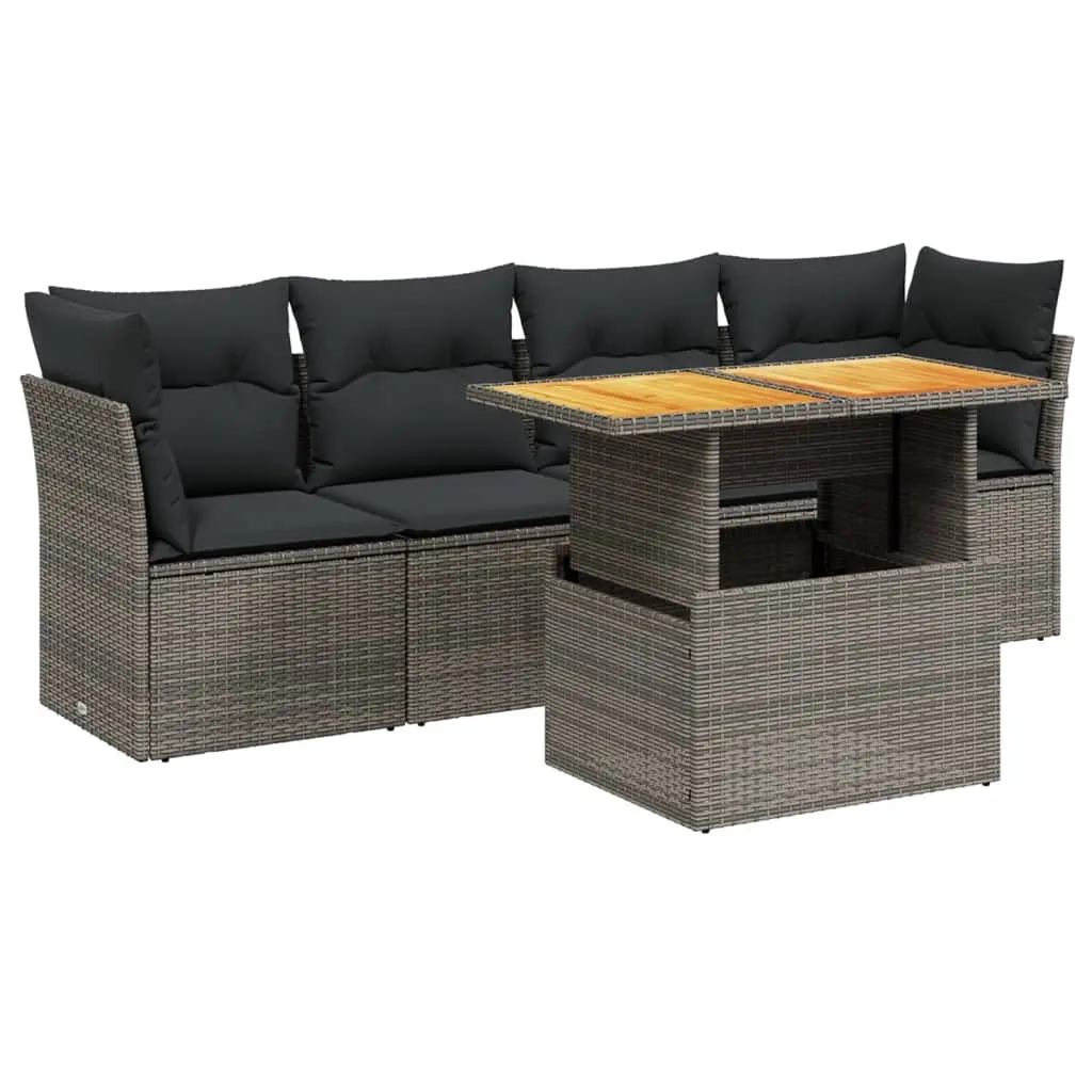 5 Piece Garden Sofa Set with Cushions Grey Poly Rattan 3270668 - Furniture