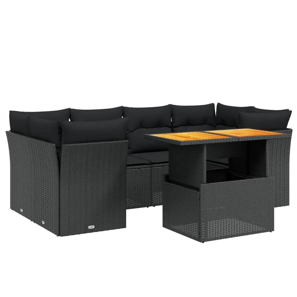 7 Piece Garden Sofa Set with Cushions Black Poly Rattan 3270684 - Furniture