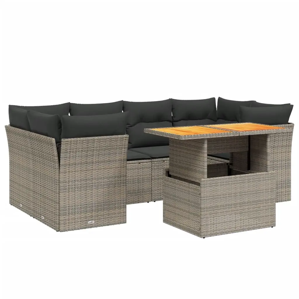7 Piece Garden Sofa Set with Cushions Grey Poly Rattan 3270689 - Furniture