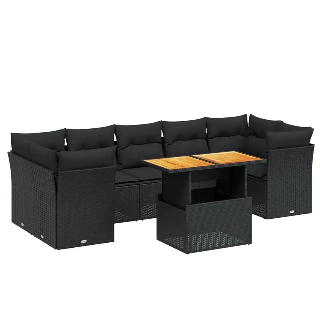 8 Piece Garden Sofa Set with Cushions Black Poly Rattan 3270698 - Furniture