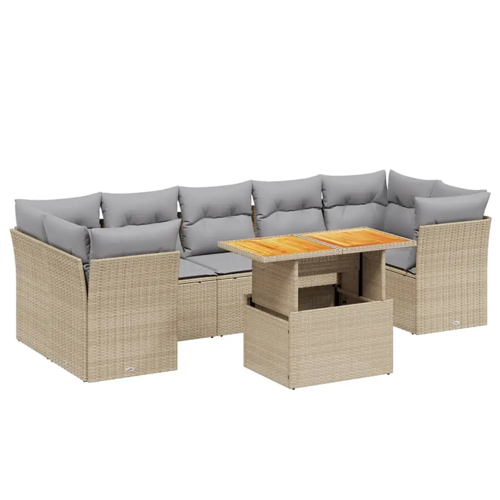 8 Piece Garden Sofa Set with Cushions Beige Poly Rattan 3270702 - Furniture