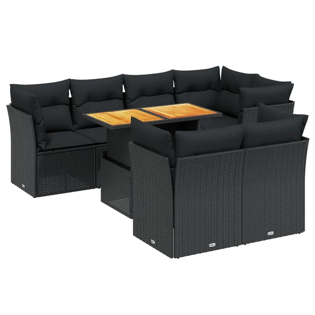 8 Piece Garden Sofa Set with Cushions Black Poly Rattan 3270705 - Furniture