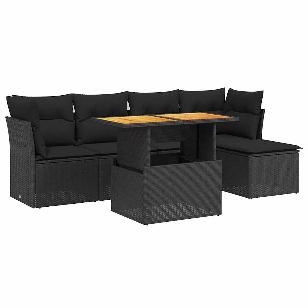 6 Piece Garden Sofa Set with Cushions Black Poly Rattan 3270803 - Furniture