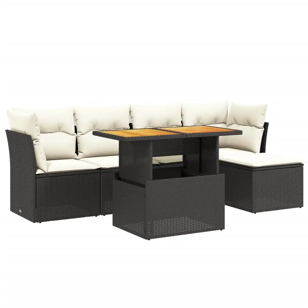 6 Piece Garden Sofa Set with Cushions Black Poly Rattan 3270804 - Furniture