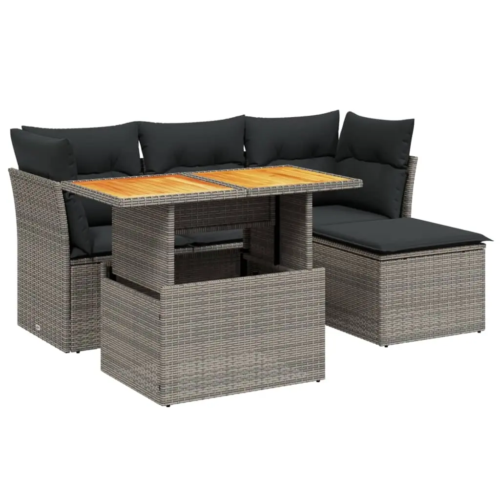 6 Piece Garden Sofa Set with Cushions Grey Poly Rattan 3270808 - Furniture