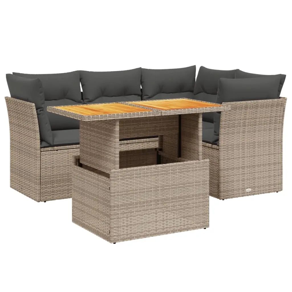 5 Piece Garden Sofa Set with Cushions Grey Poly Rattan 3270815 - Furniture
