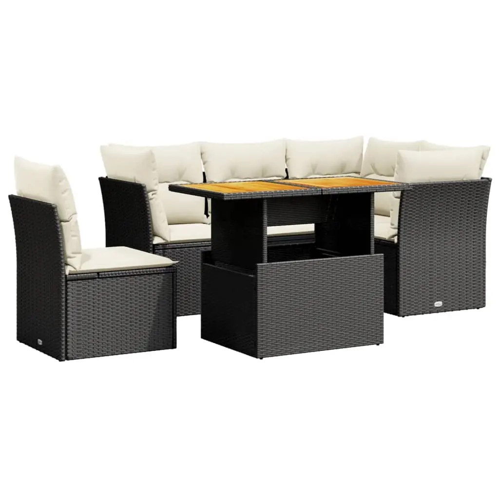 5 Piece Garden Sofa Set with Cushions Black Poly Rattan 3270832 - Furniture