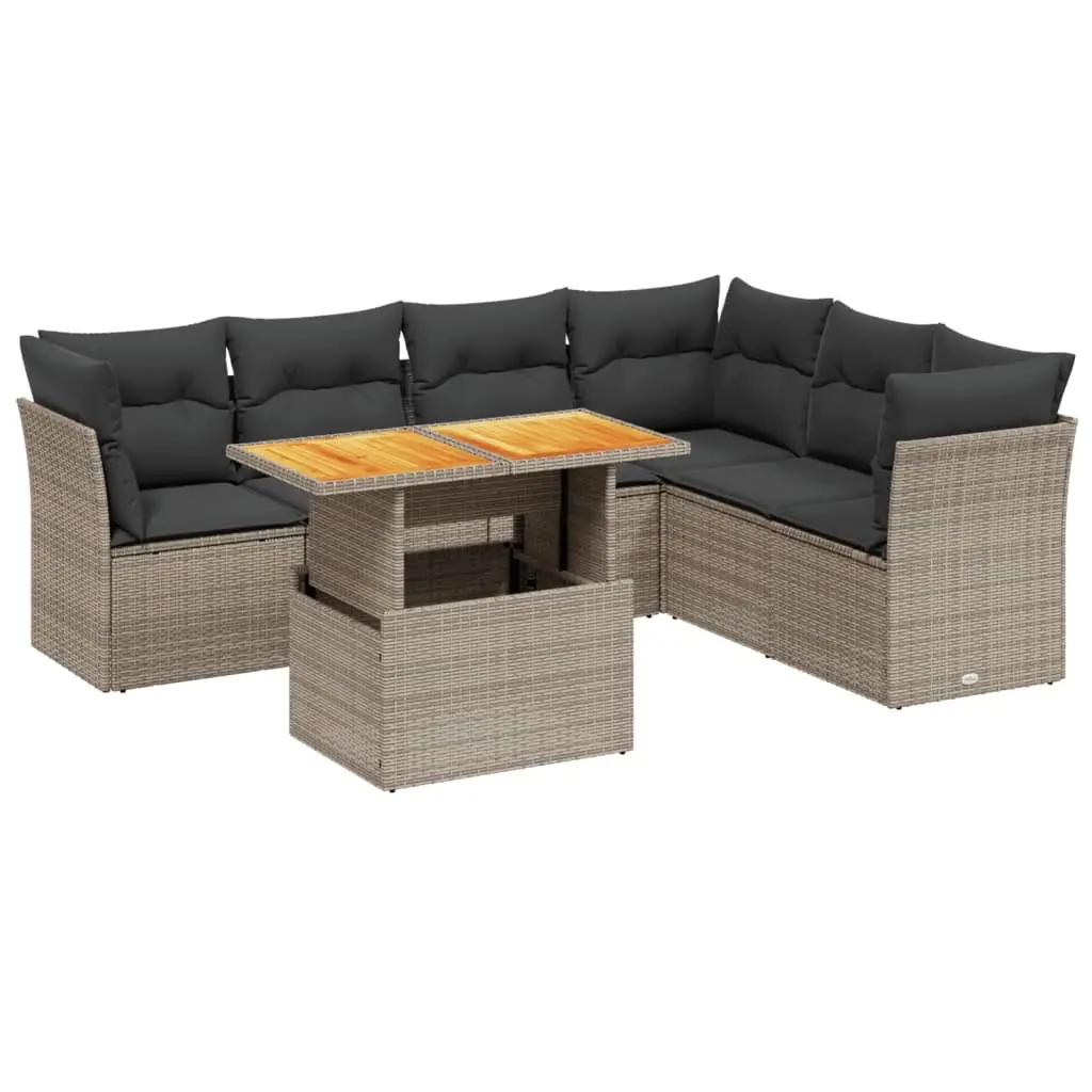 7 Piece Garden Sofa Set with Cushions Grey Poly Rattan 3270850 - Furniture