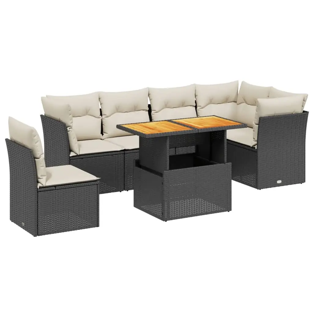 7 Piece Garden Sofa Set with Cushions Black Poly Rattan 3270853 - Furniture
