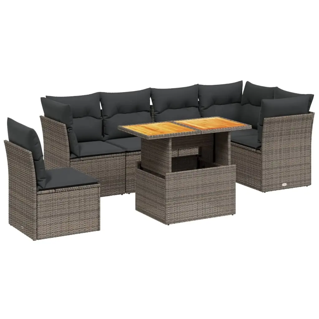 7 Piece Garden Sofa Set with Cushions Grey Poly Rattan 3270857 - Furniture