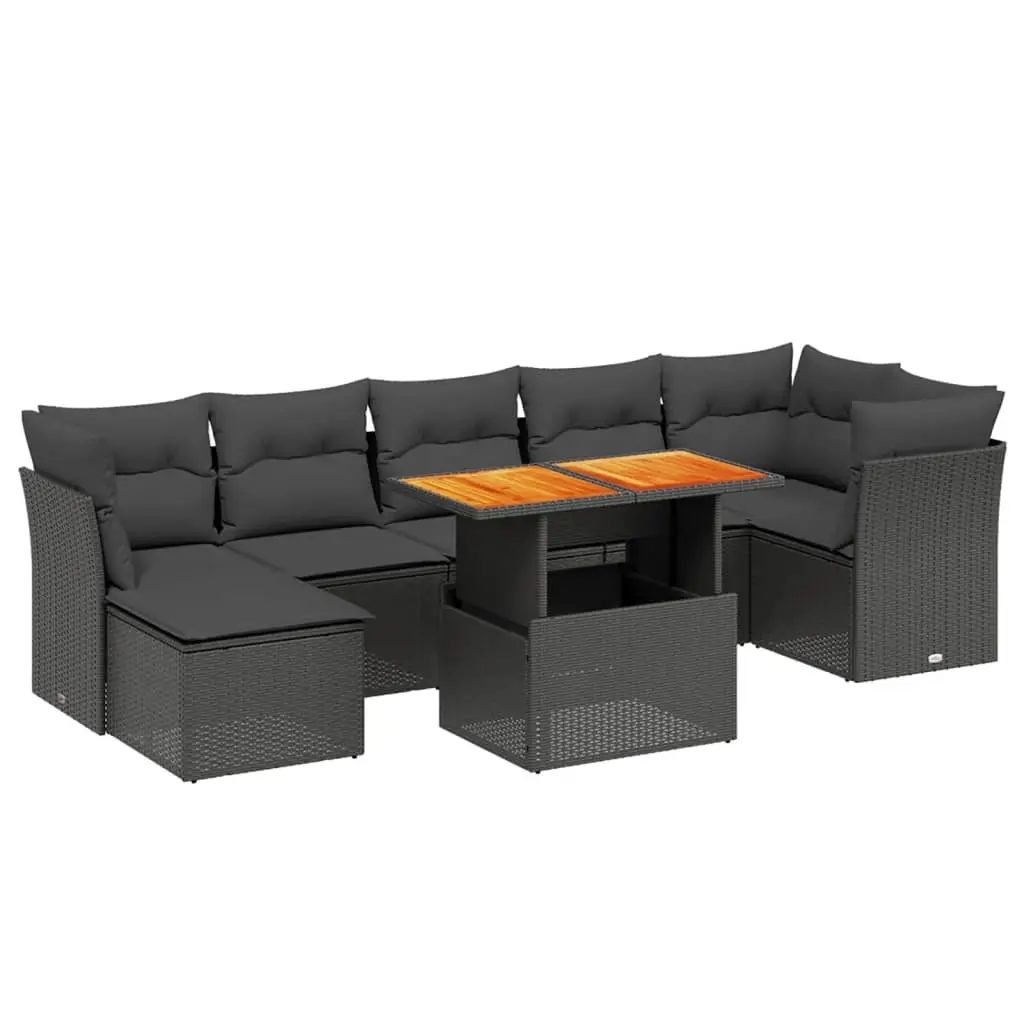 8 Piece Garden Sofa Set with Cushions Black Poly Rattan 3270943 - Furniture
