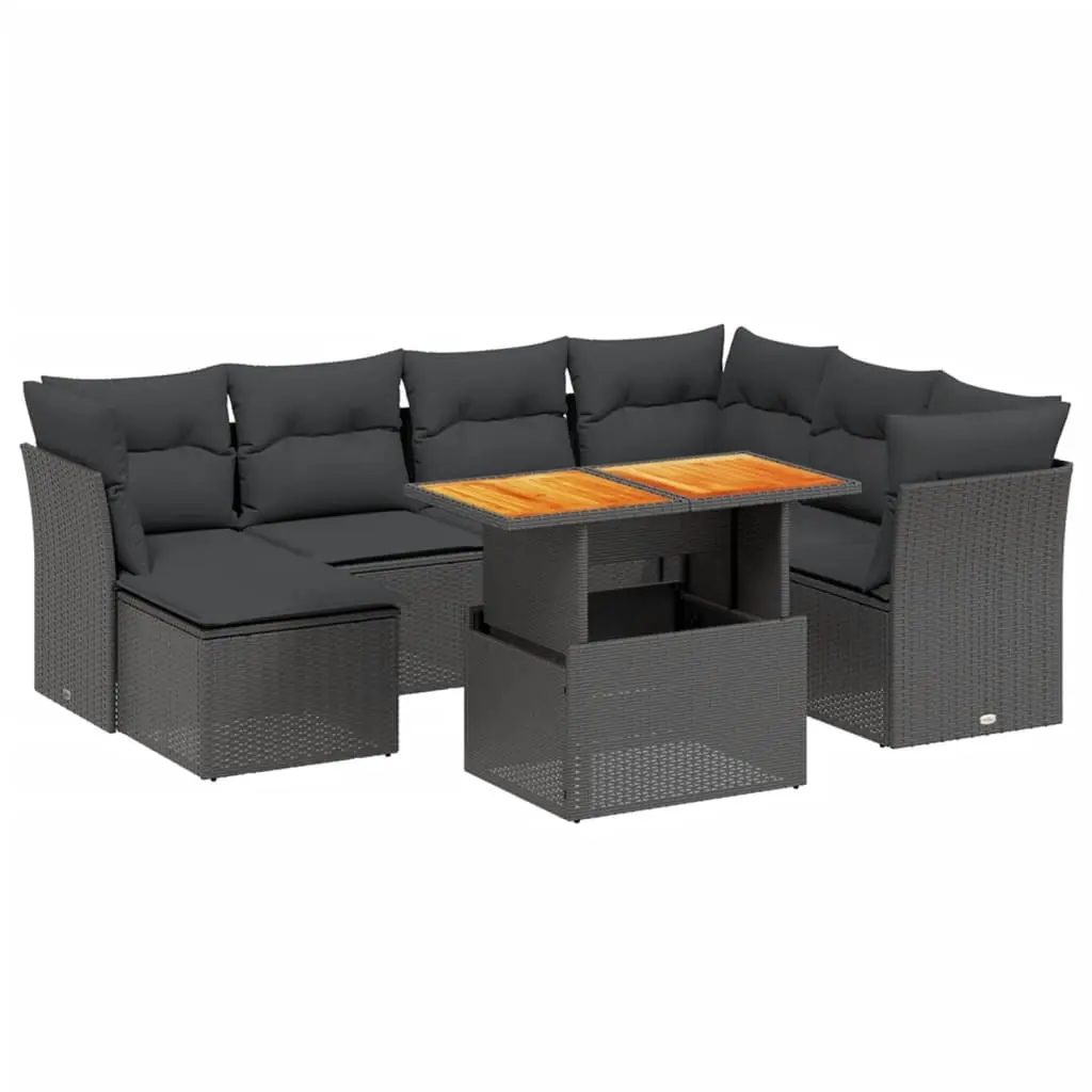8 Piece Garden Sofa Set with Cushions Black Poly Rattan 3270950 - Furniture