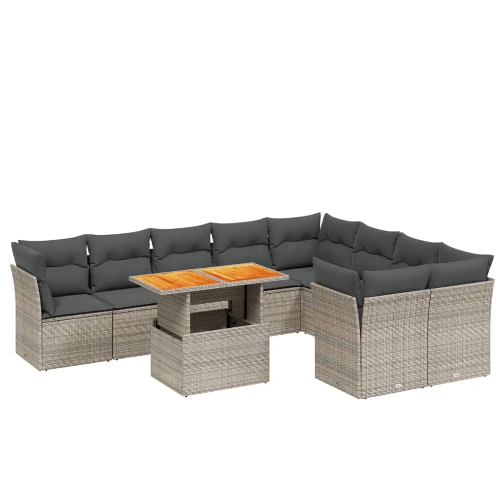 10 Piece Garden Sofa Set with Cushions Grey Poly Rattan 3271011 - Furniture