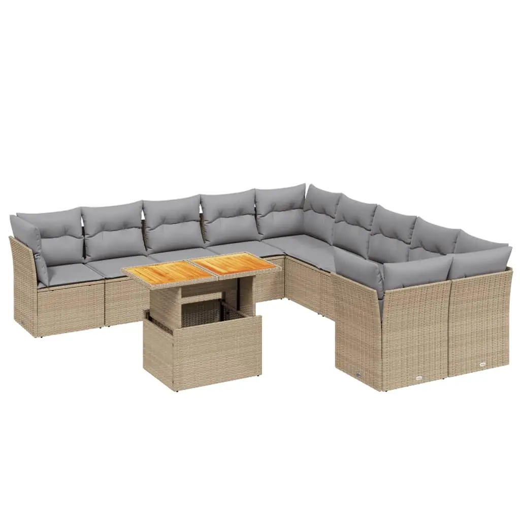 11 Piece Garden Sofa Set with Cushions Beige Poly Rattan 3271045 - Furniture
