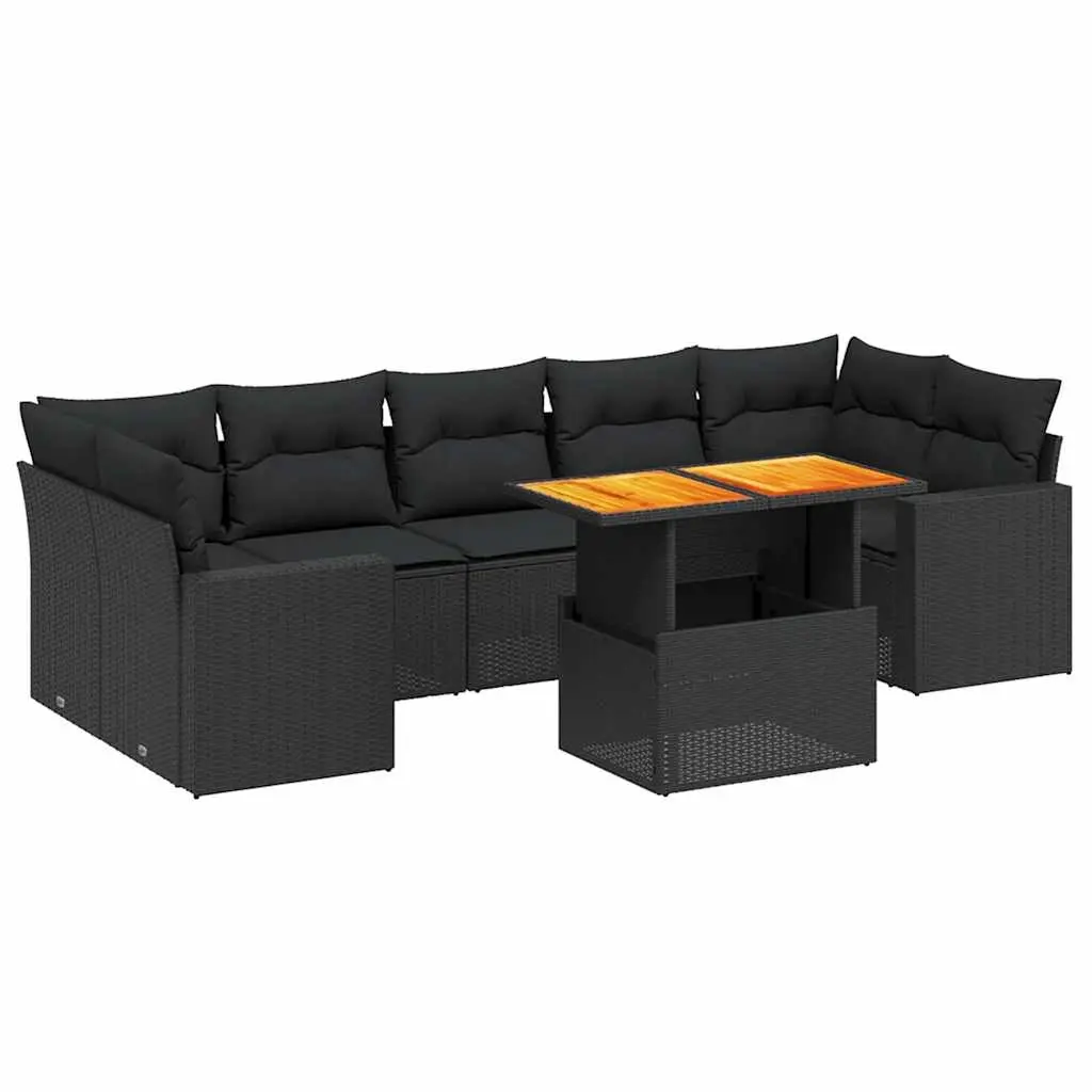 8 Piece Garden Sofa Set with Cushions Black Poly Rattan 3271223 - Furniture