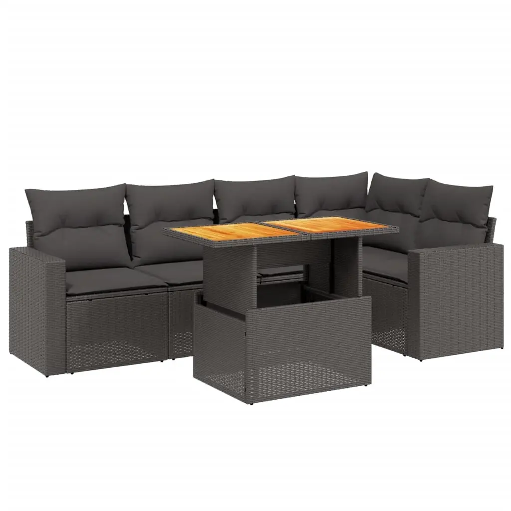 6 Piece Garden Sofa Set with Cushions Black Poly Rattan 3271300 - Furniture