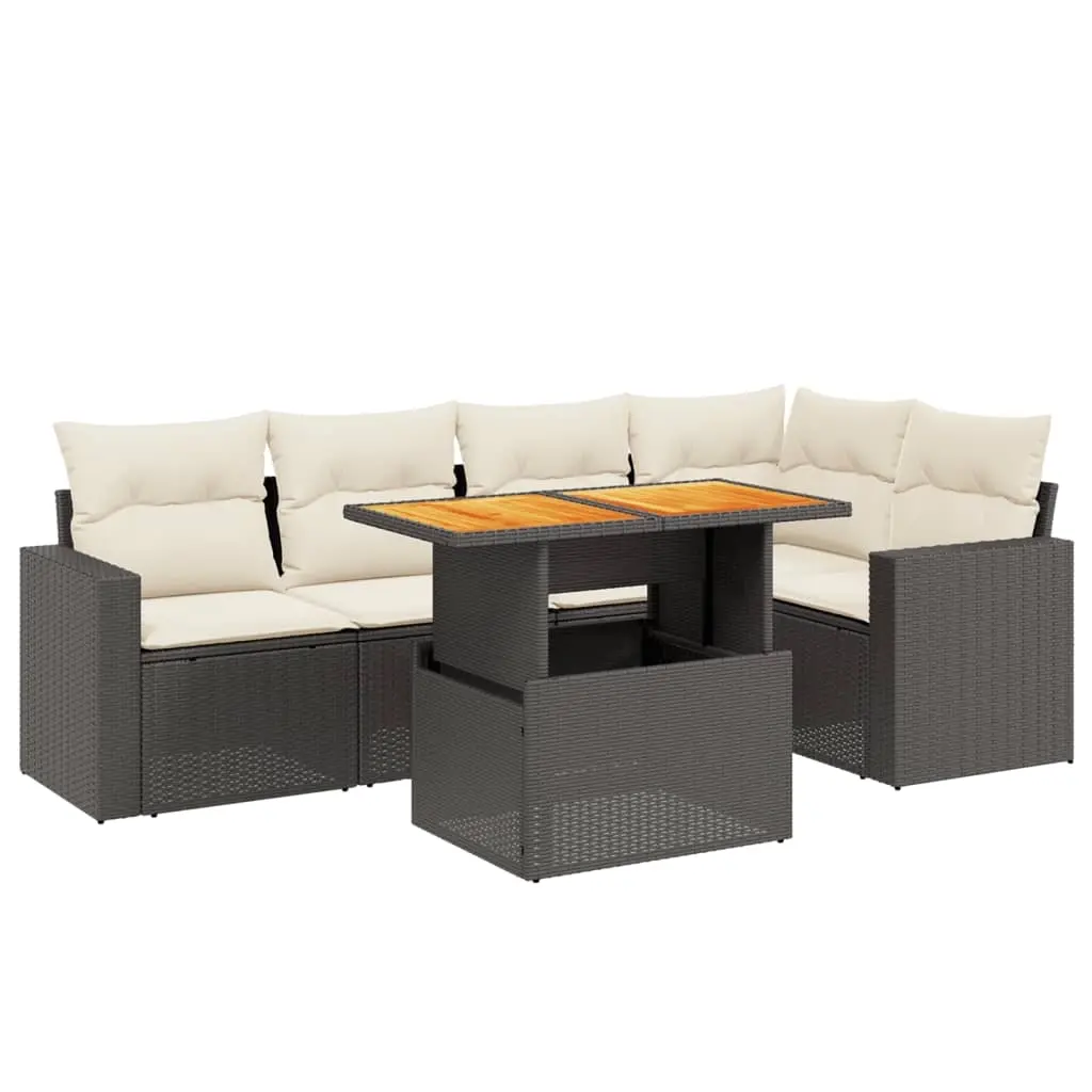 6 Piece Garden Sofa Set with Cushions Black Poly Rattan 3271301 - Furniture