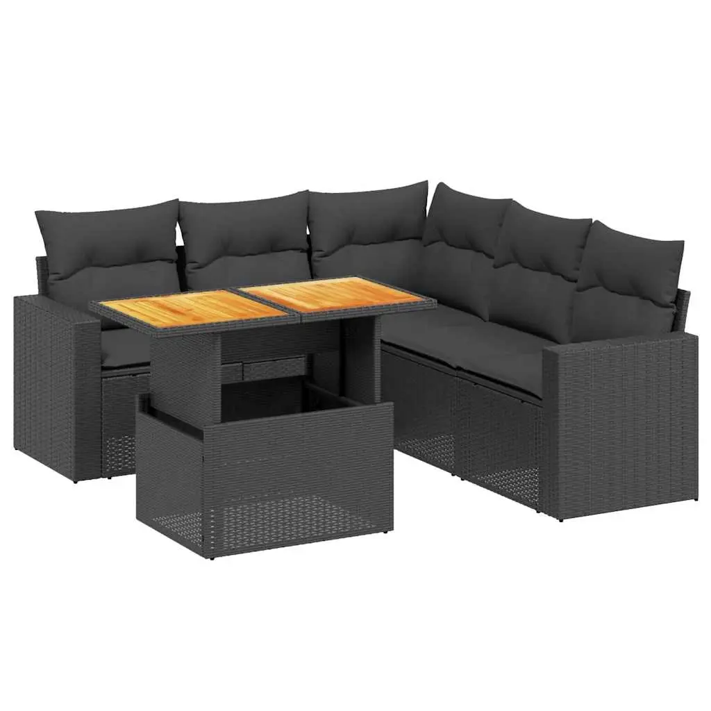 6 Piece Garden Sofa Set with Cushions Black Poly Rattan 3271307 - Furniture