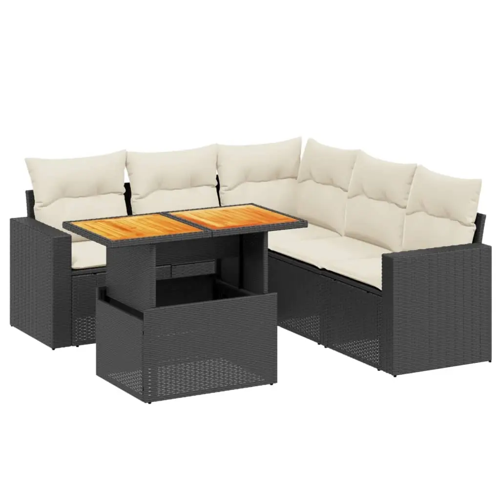 6 Piece Garden Sofa Set with Cushions Black Poly Rattan 3271308 - Furniture
