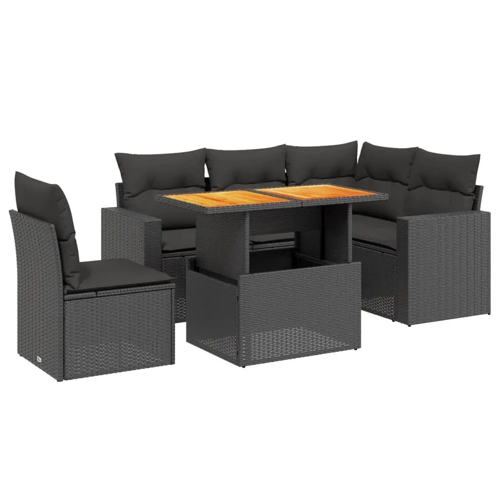 6 Piece Garden Sofa Set with Cushions Black Poly Rattan 3271314 - Furniture