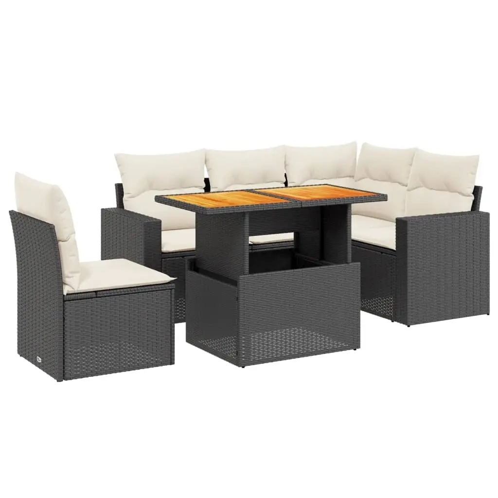 6 Piece Garden Sofa Set with Cushions Black Poly Rattan 3271315 - Furniture