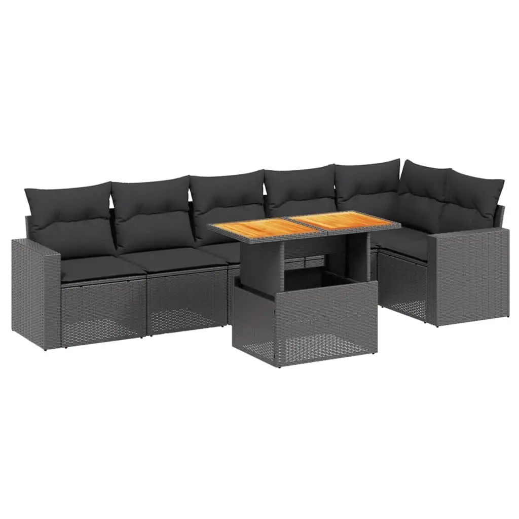 7 Piece Garden Sofa Set with Cushions Black Poly Rattan 3271321 - Furniture