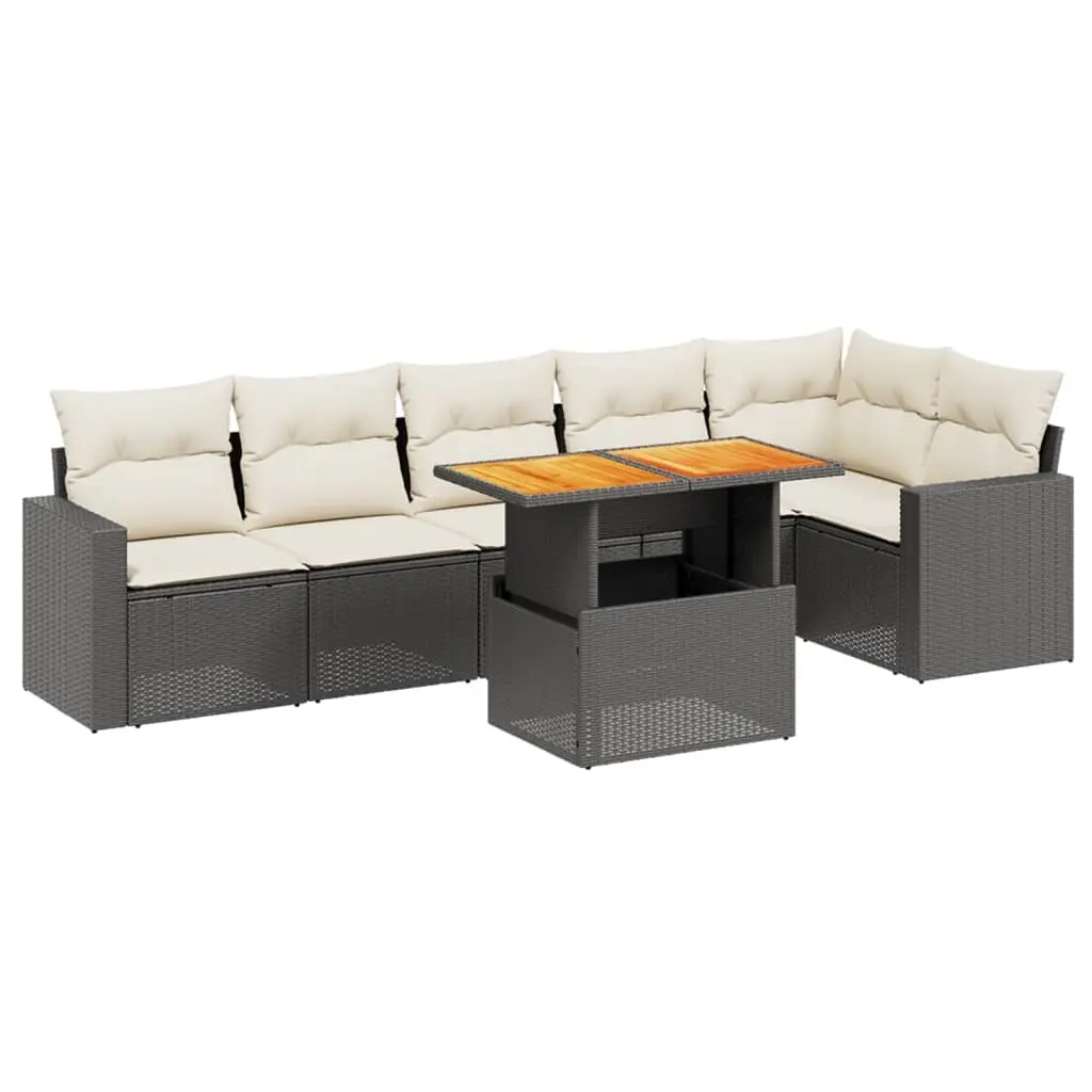 7 Piece Garden Sofa Set with Cushions Black Poly Rattan 3271322 - Furniture