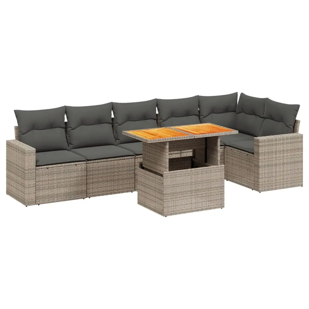 7 Piece Garden Sofa Set with Cushions Grey Poly Rattan 3271326 - Furniture