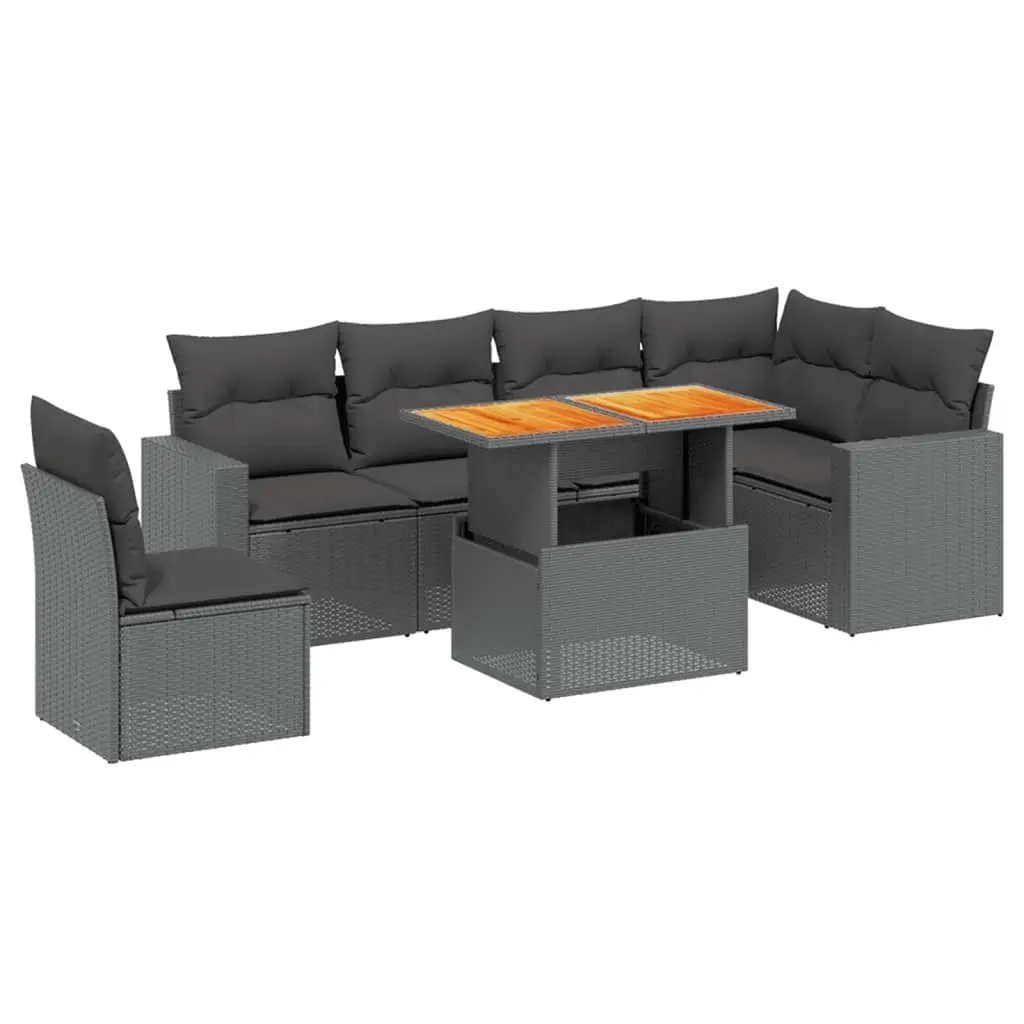 7 Piece Garden Sofa Set with Cushions Black Poly Rattan 3271335 - Furniture