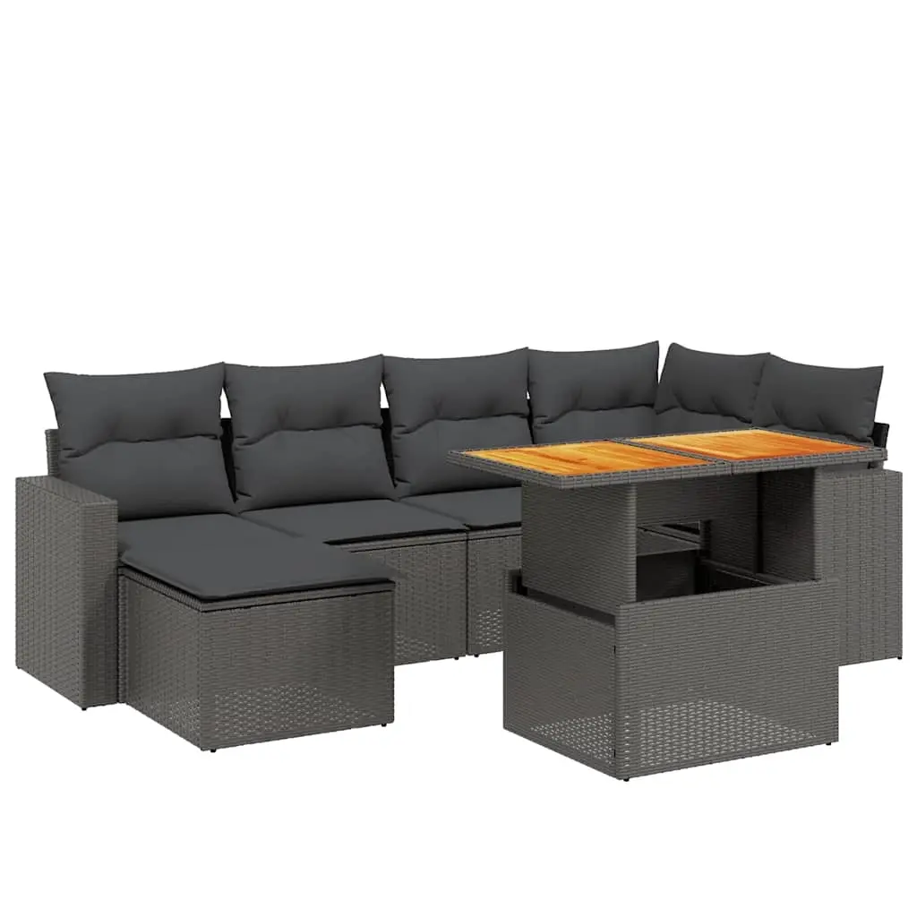 7 Piece Garden Sofa Set with Cushions Black Poly Rattan 3271412 - Furniture
