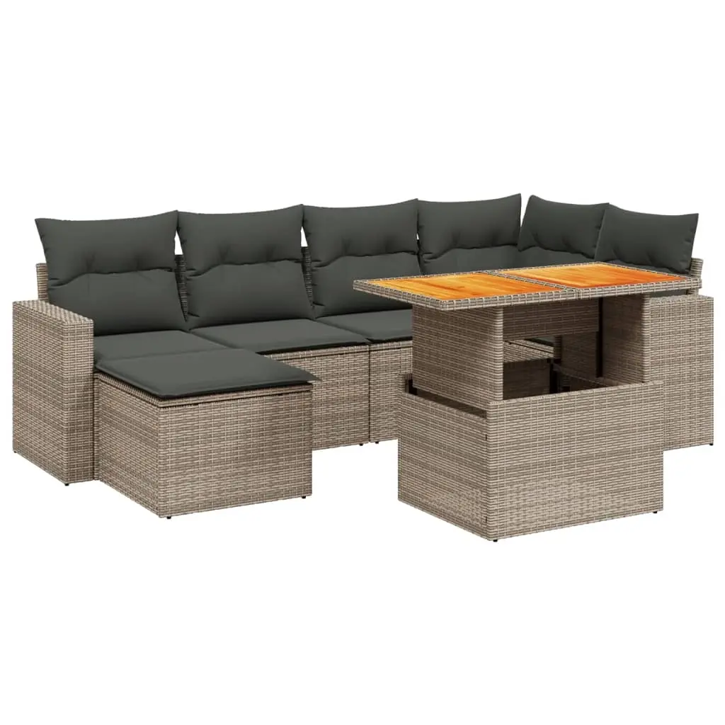 7 Piece Garden Sofa Set with Cushions Grey Poly Rattan 3271417 - Furniture