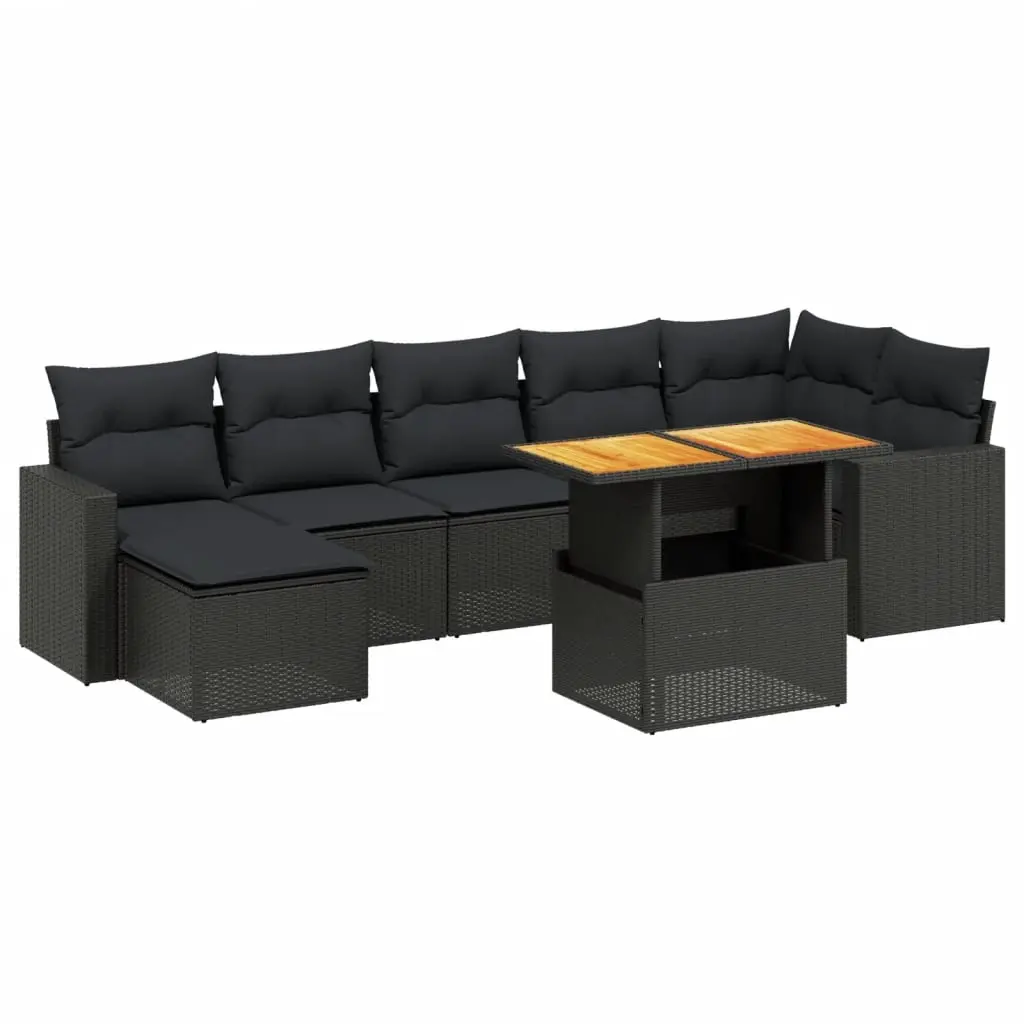8 Piece Garden Sofa Set with Cushions Black Poly Rattan 3271419 - Furniture