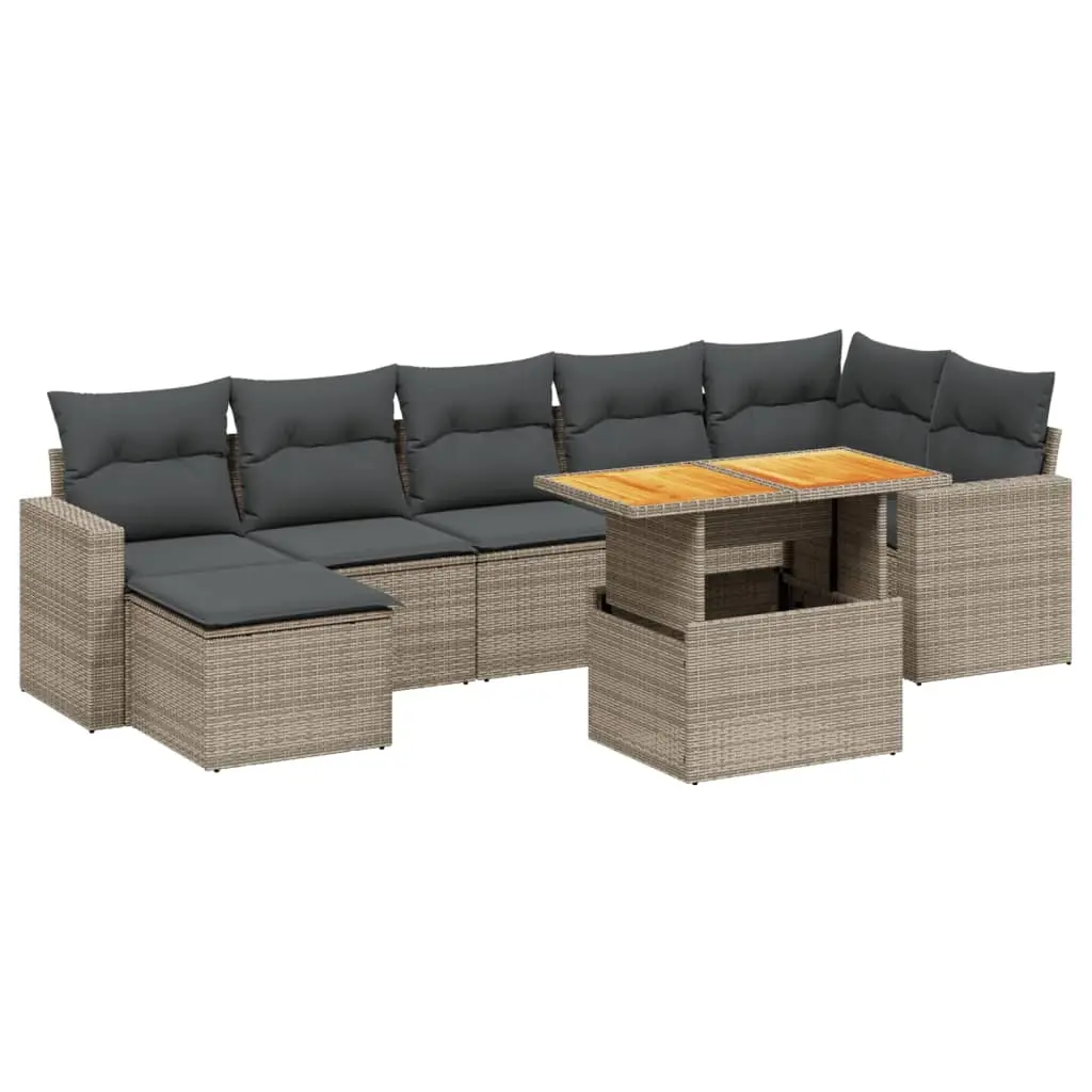 8 Piece Garden Sofa Set with Cushions Grey Poly Rattan 3271424 - Furniture