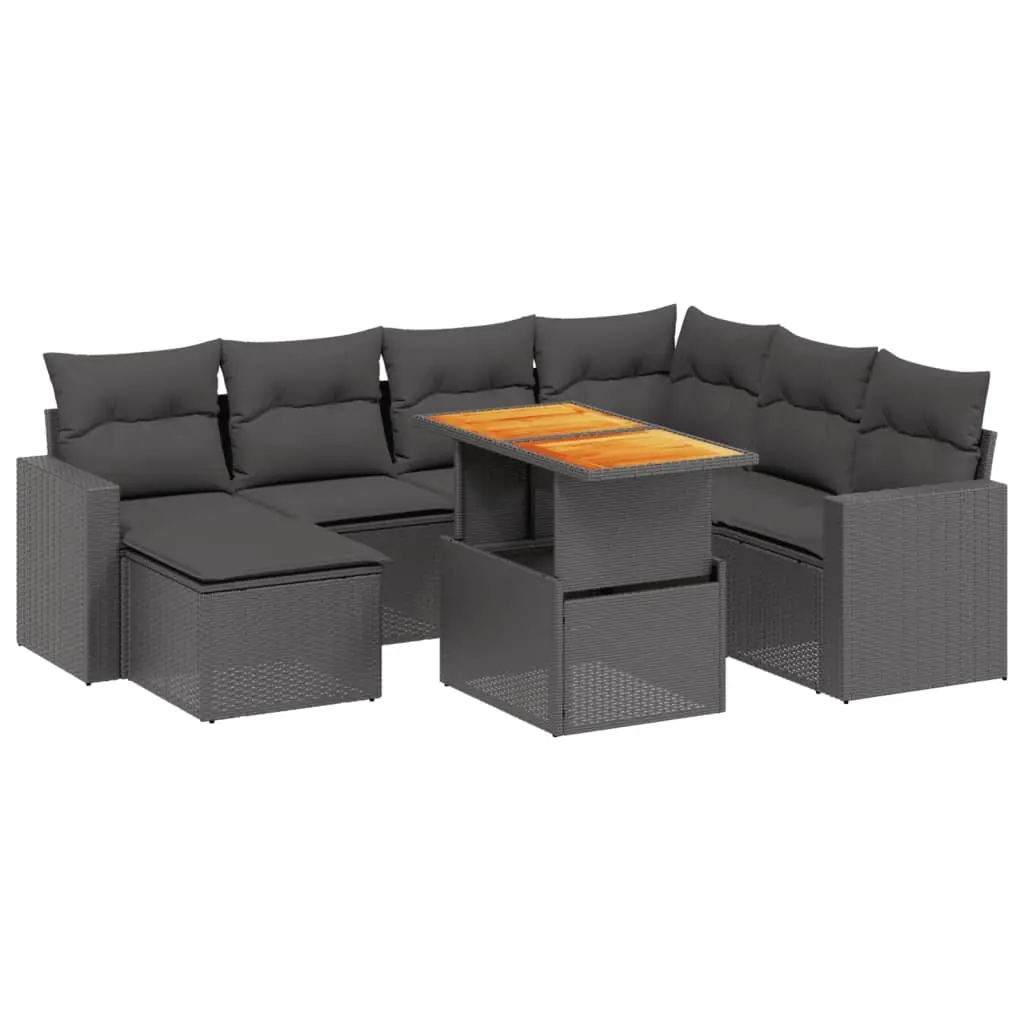 8 Piece Garden Sofa Set with Cushions Black Poly Rattan 3271426 - Furniture