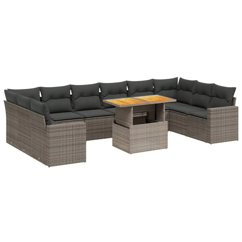 11 Piece Garden Sofa Set with Cushions Grey Poly Rattan 3271487 - Furniture