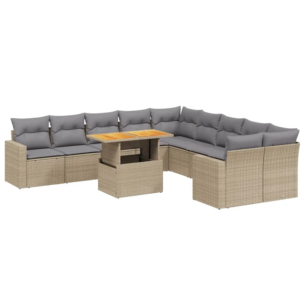 11 Piece Garden Sofa Set with Cushions Beige Poly Rattan 3271507 - Furniture