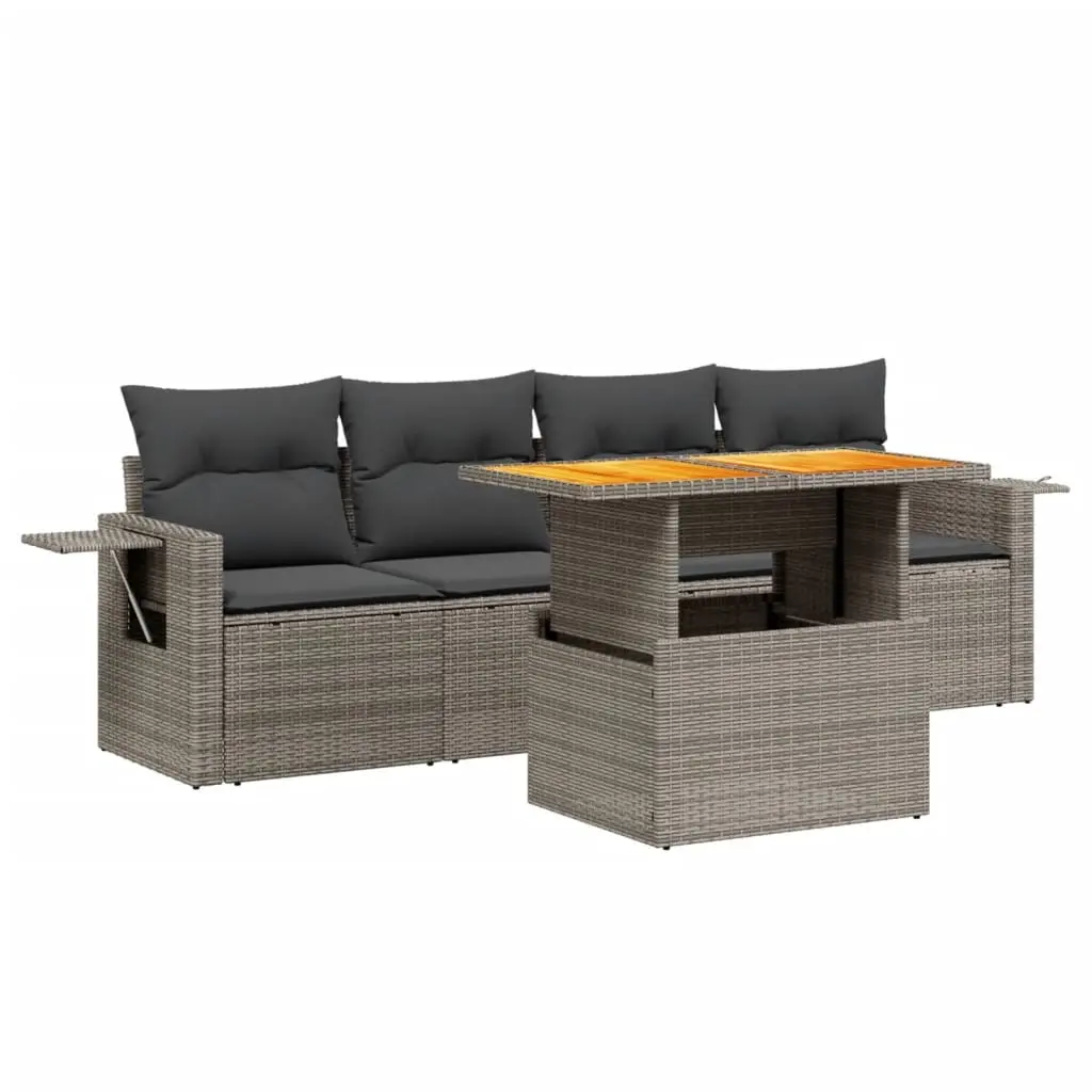 5 Piece Garden Sofa Set with Cushions Beige Poly Rattan 3271633 - Furniture