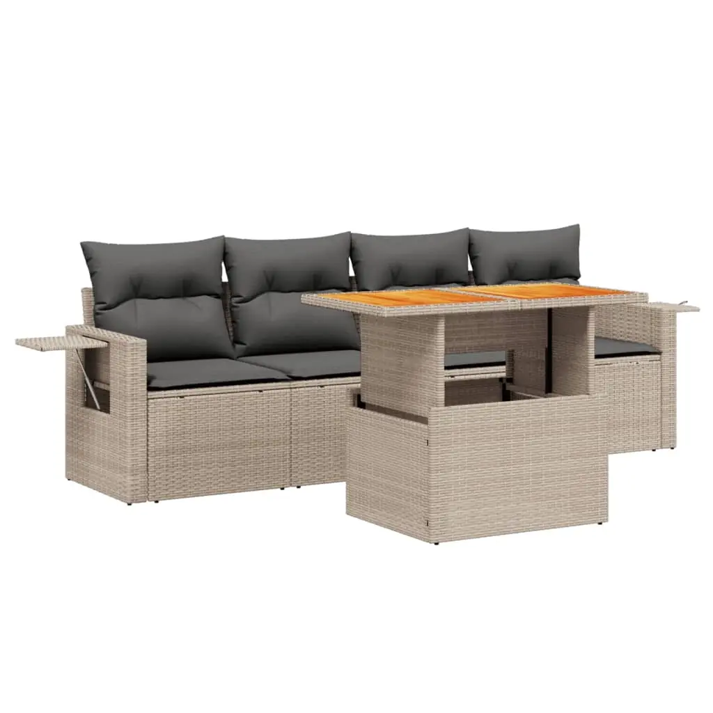 5 Piece Garden Sofa Set with Cushions Grey Poly Rattan 3271634 - Furniture