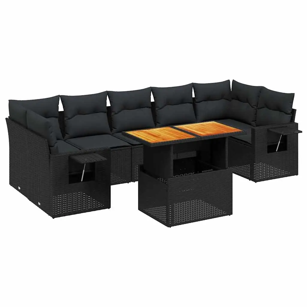 8 Piece Garden Sofa Set with Cushions Black Poly Rattan 3271664 - Furniture
