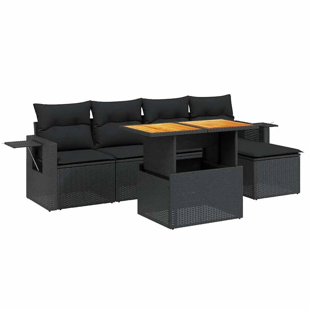 6 Piece Garden Sofa Set with Cushions Black Poly Rattan 3271727 - Furniture