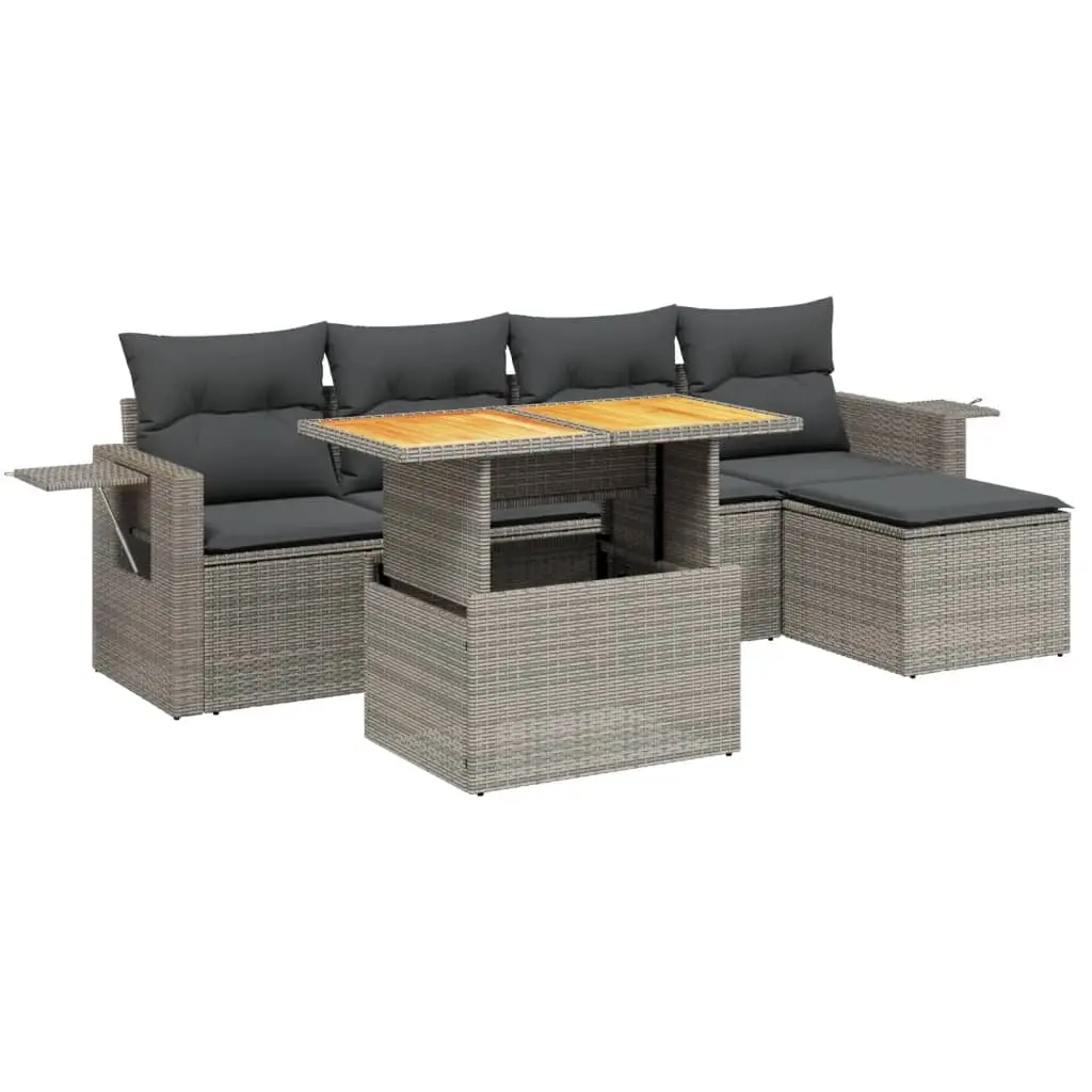 6 Piece Garden Sofa Set with Cushions Grey Poly Rattan 3271732 - Furniture