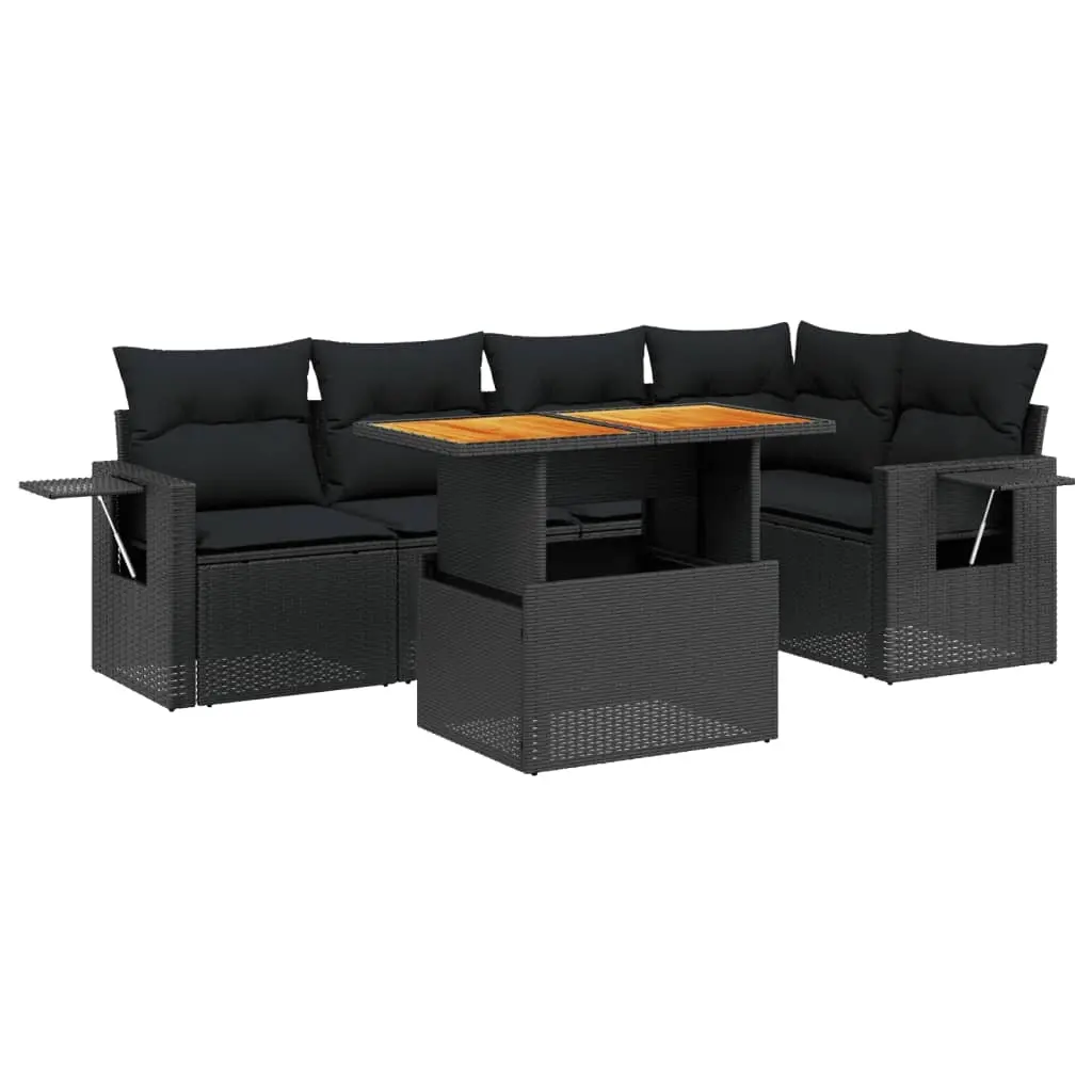 6 Piece Garden Sofa Set with Cushions Black Poly Rattan 3271741 - Furniture